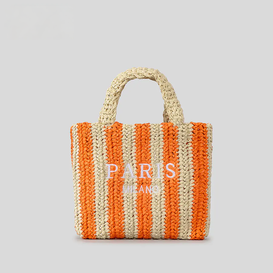 Handmade Striped Straw Bag small