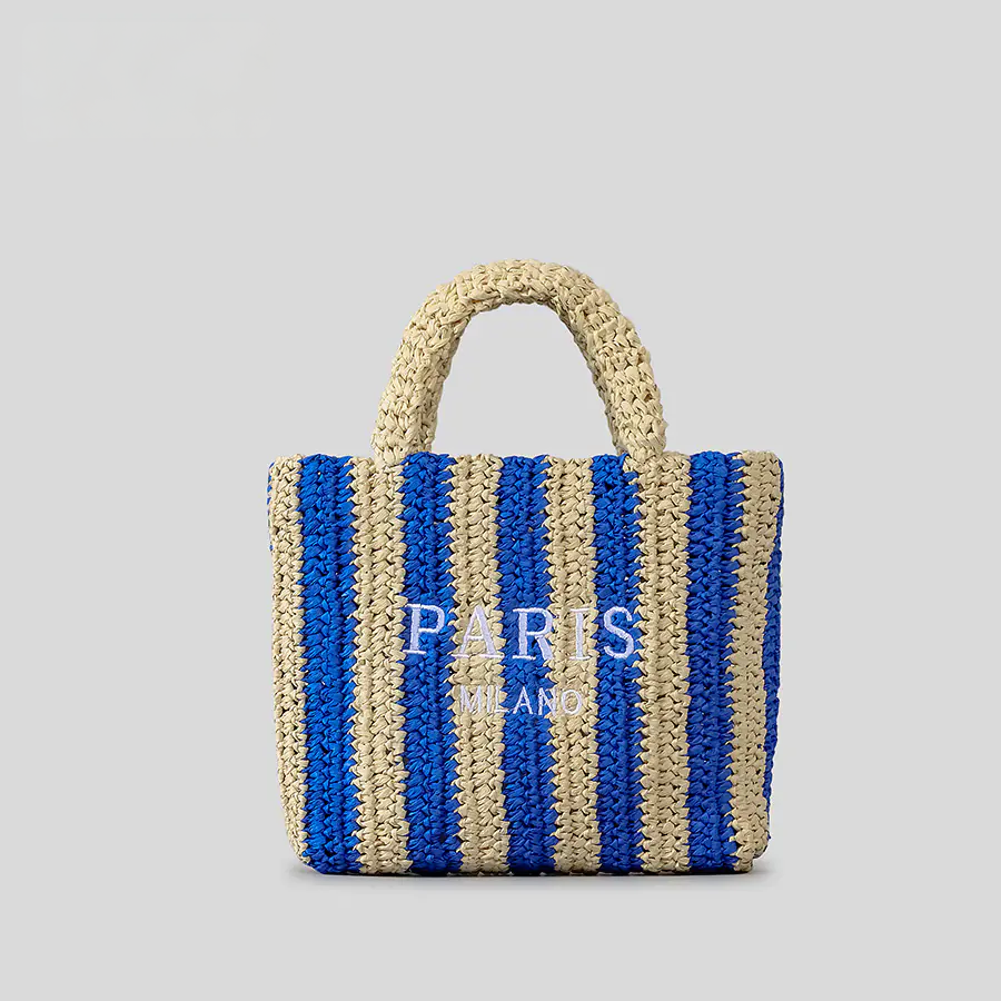 Handmade Striped Straw Bag small