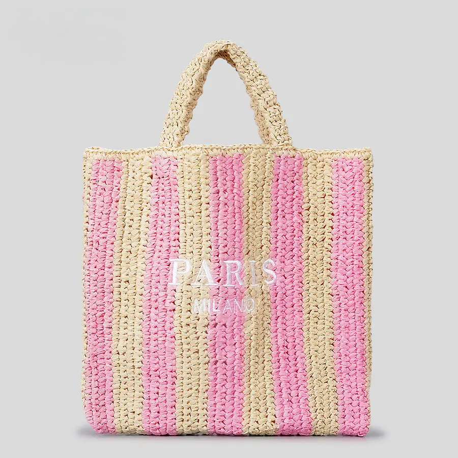 Handmade Striped Straw Bag