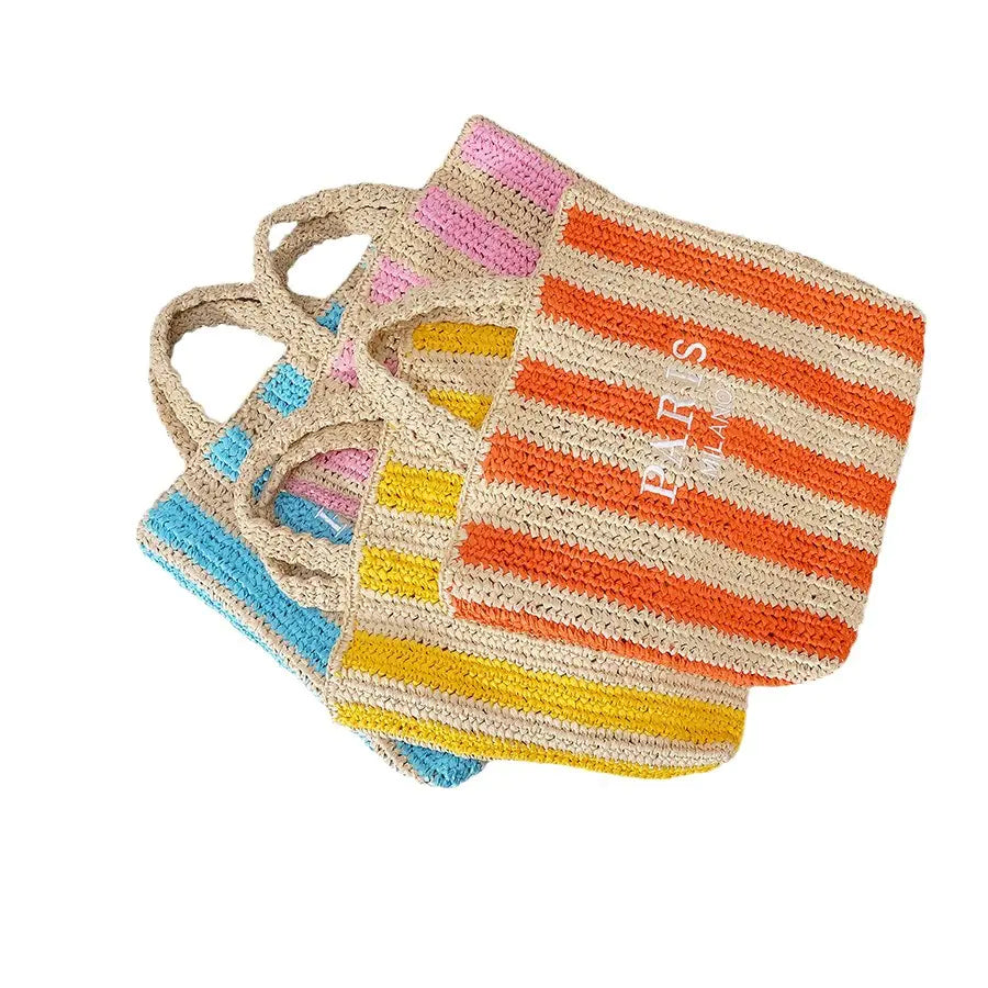 Handmade Striped Straw Bag small