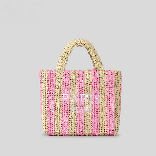 Handmade Striped Straw Bag small