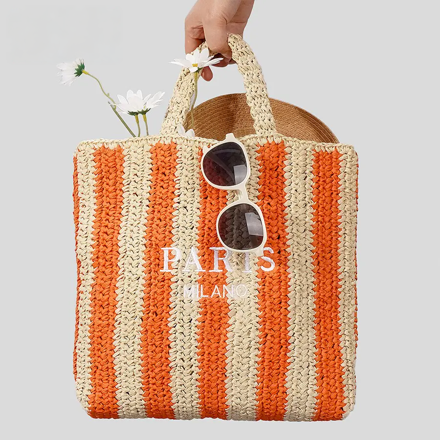 Handmade Striped Straw Bag