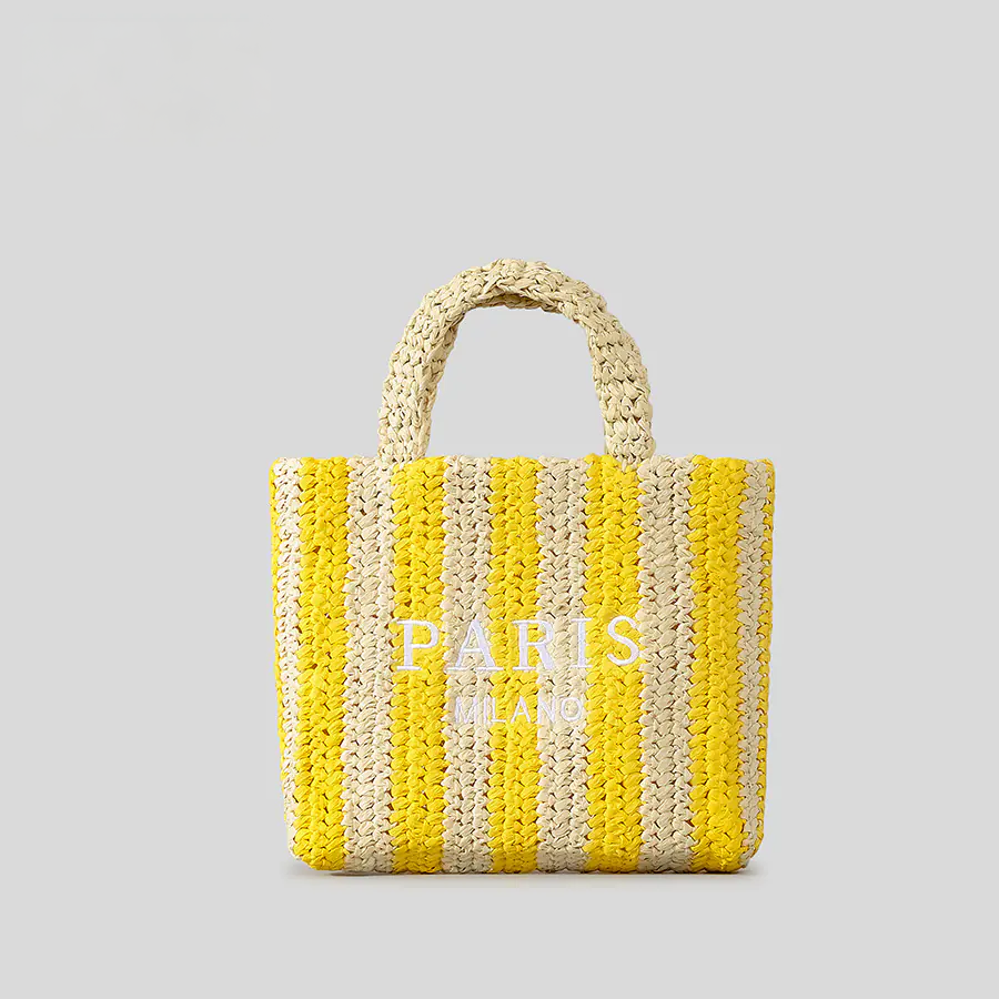 Handmade Striped Straw Bag small