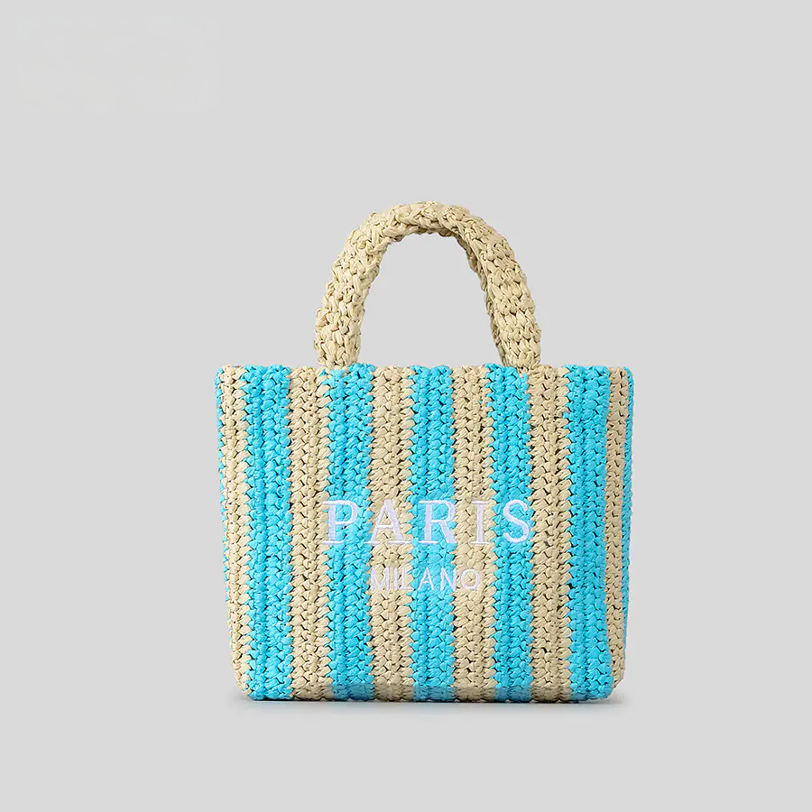 Handmade Striped Straw Bag small