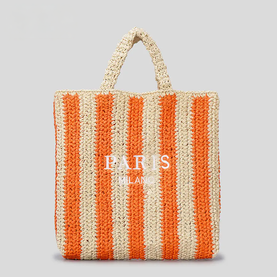 Handmade Striped Straw Bag