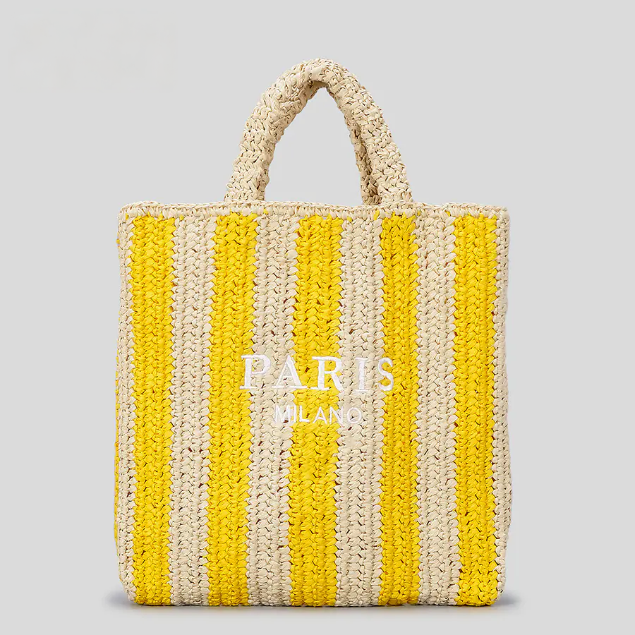 Handmade Striped Straw Bag